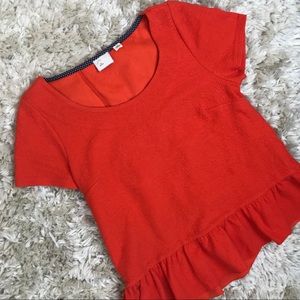 Anthropologie Postmark Orange Ruffle Peplum Top
